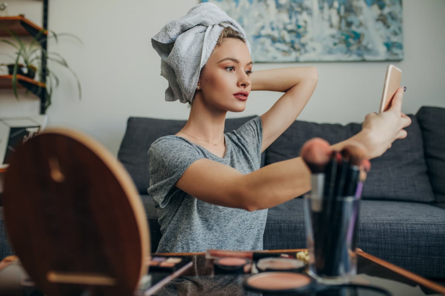 A TikTok influencer shows off her makeup routine in her latest video.